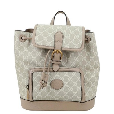 GUCCI Flap Interlocking G Patch GG Supreme Canvas Drawstring Backpack Off White