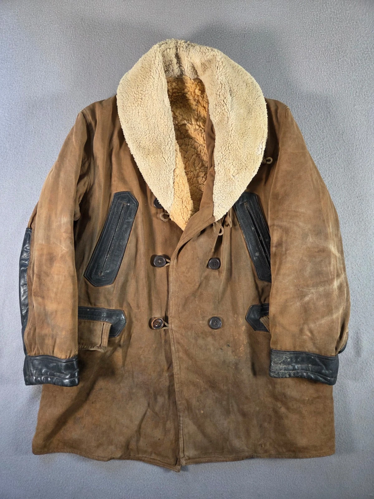 Vintage Barnstormer Coat Mens Large Brown Moleskin Shearling Lined Leather Trim - product detail image 1