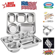 3 Pack Stainless Steel Divided Plates - 5 Sections for Portion Control  Dining