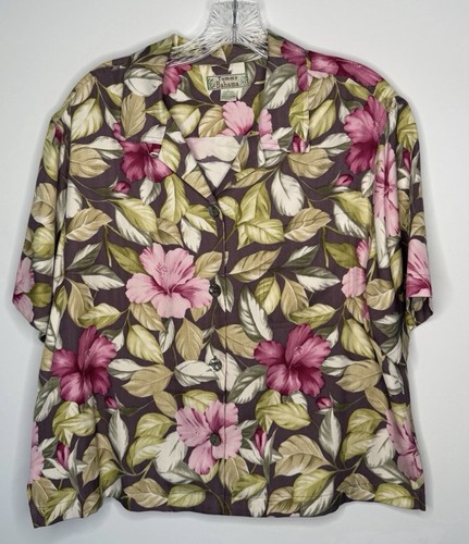 Tommy Bahama women’s Silk Hawaiian Floral Print Short Sleeve Button-Up Shirt  - Picture 2 of 3