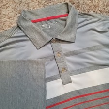 Nike Golf Polo Shirt Mens L Grey Striped Dri-FIT Short Sleeve Performance 445591