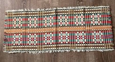 Vtg Homespun Woven Plaid Table Or Dresser Scarf Scandinavian 30x12” Cottage Farm