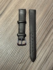 Genuine Leather 14mm Watch Strap, Dark Brown, Silver Buckle Calf Grain