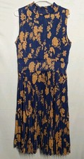 Floral Mock Neck Sleeveless Smocked Midi Dress In Navy Size14