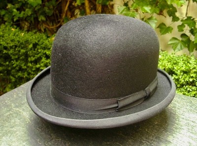 Neu: STATESMAN    Melone Bowler Hat Gr.55 echt Kaninchenfilz schwarz NP: 319 