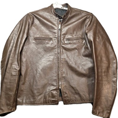 VTG Brooks Leather Cafe Racer Moto Jacket Men's Size 44 Brown
