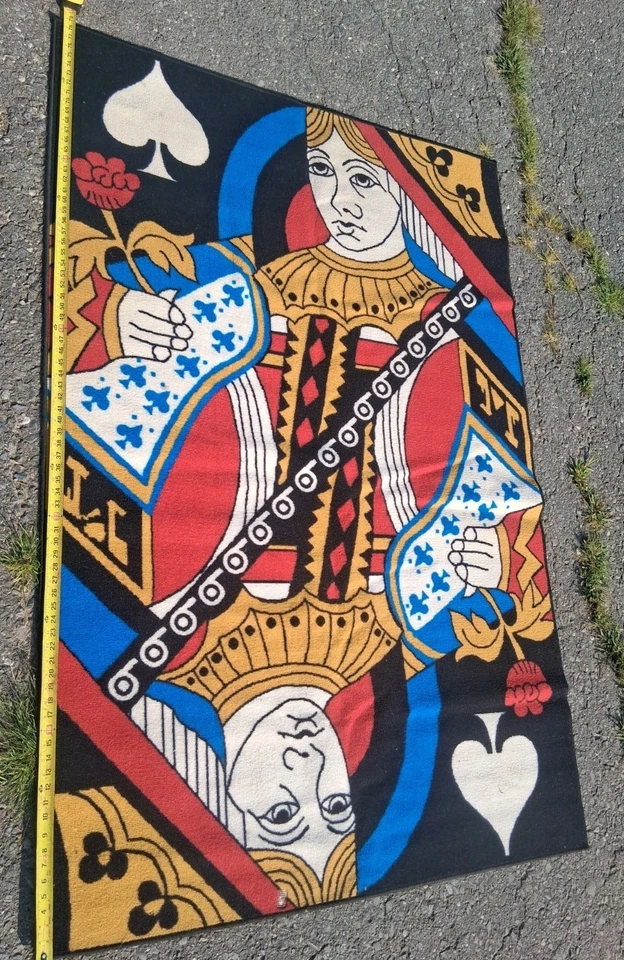 VINTAGE CASINO ENTRANCE RUG CARPET Queen Of SPADES Playing CARD 52X78 Inches - Image 2 of 4