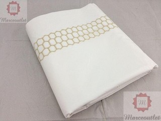 Matouk Liana 520 Thread Count Percale FULL / QUEEN Flat Sheet White / Champagne