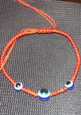 Red Braided Thread Bracelet With Blue Evil Eye Beads Adjustable Bracelet 