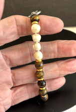 Tigers Eye And Pearl Genstone Bracelet Size 7.5