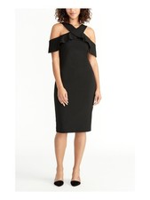 RACHEL ROY Womens Black Halter Below The Knee Evening Sheath Dress XS