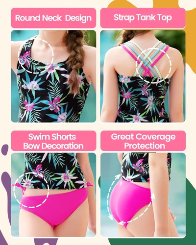 Girls Tankini Swimsuit Teen Girl Bathing Suit Size 11-12 Two Piece Set for Ki... - Picture 5 of 6