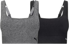 Puma Women's 2-Pack Square Neck Seamless Sports Bra, Black/Gray, Size Medium M
