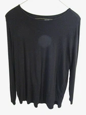 Joan Vass Studio Woman Long Slv 2X Black Boatneck Pullover Stretch Tunic Top