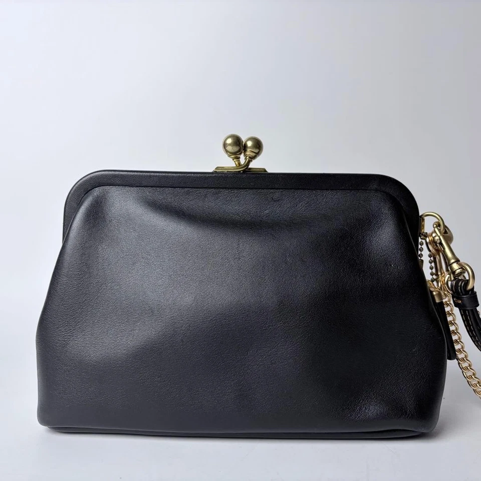 ТРЕНЕР 68327 винтажный поцелуй замок наплечная сумка мешок клатч кожи черная цепочка - Изображение 4 из 4