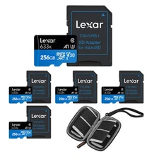 Lexar BLUE 256GB UHS-I microSDHC Memory Card w/SD Adapter, 5-PACK + Card Wallet