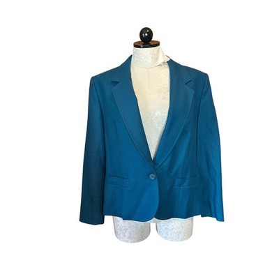 Pendleton Womens VTG Teal Blue 100% Virgin Wool Blazer Jacket USA Made Plus 16