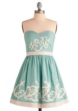 Vintage Inspired Seafoam Green Strapless Embroidered Cocktail Dress M Minuet