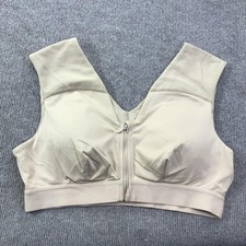 Tommie Copper Sports Bra Womens 2XL Beige Zip Front Compression Shoulder Support