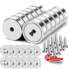 MIKEDE 12Pack Rare Earth Magnets with Hole, 40lbs Force 40lbs-12p, Silver