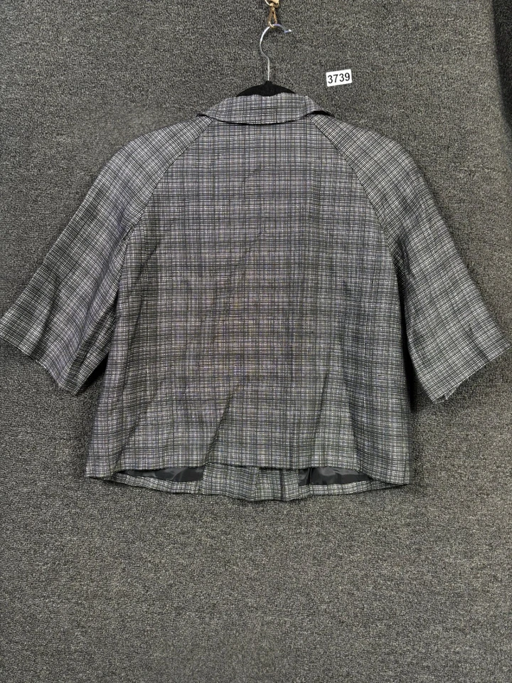 Talbots Blazer Jacket Womens Size 10P Gray Plaid Linen Blend 3/4 Sleeve Lined  - Image 2 of 4