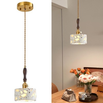 Modern terrazzo Pendant Light Fixture,Stone Pendant Lights with Wood Accent,V...