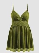 Cider Lace Green Velvet Babydoll Mini Dress Women XL Fairy Grunge Goblin
