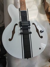 Semi Hollow Body White Black Stripe Electric Guitar Black Binding