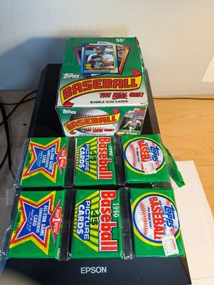 1990 Topps Wax Baseball Box. 36 Packs. + (2) Rack Packs