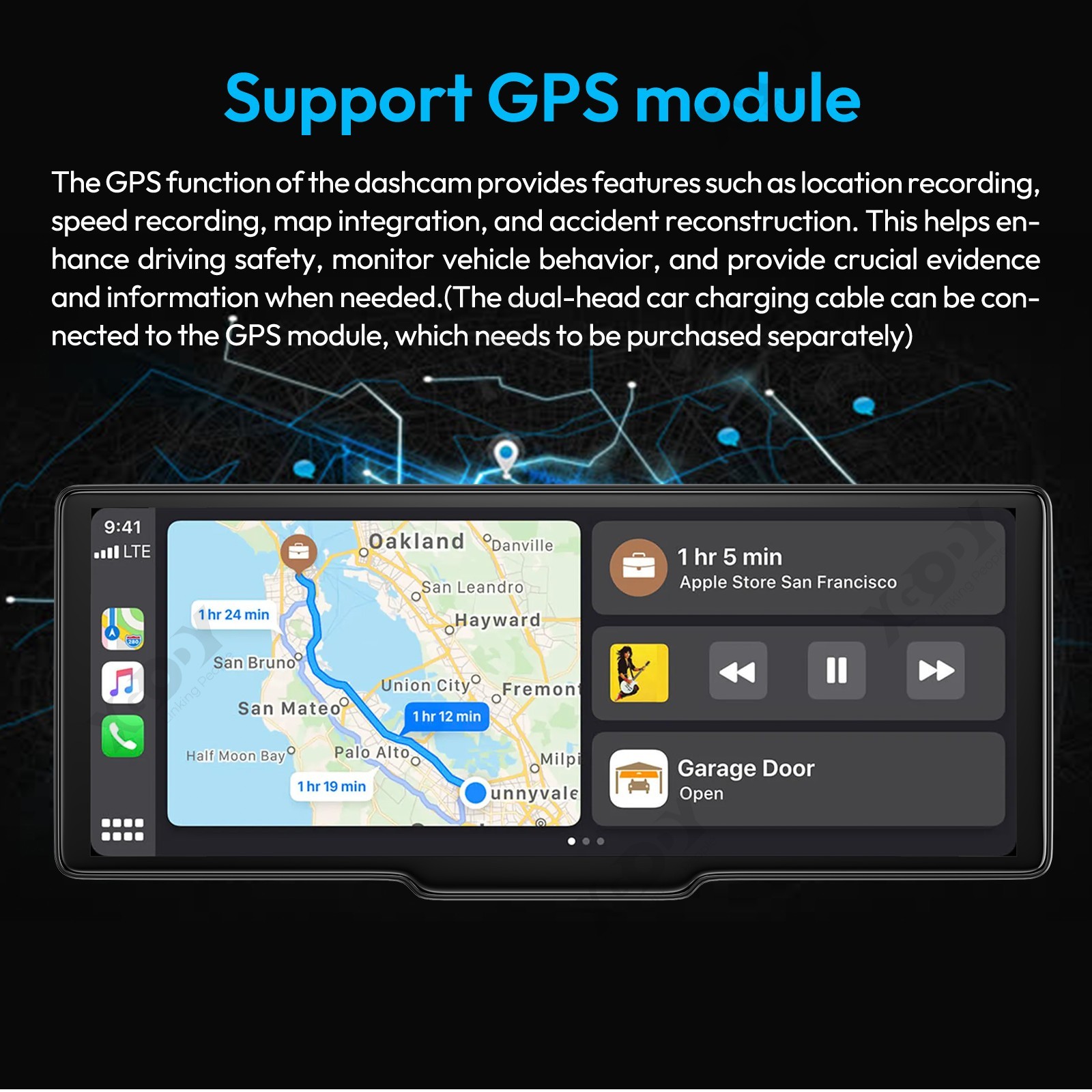 4K 10.26" Touch Dash Cam Wireless CarPlay W/GPS Car Recorder Android Auto AUX FM