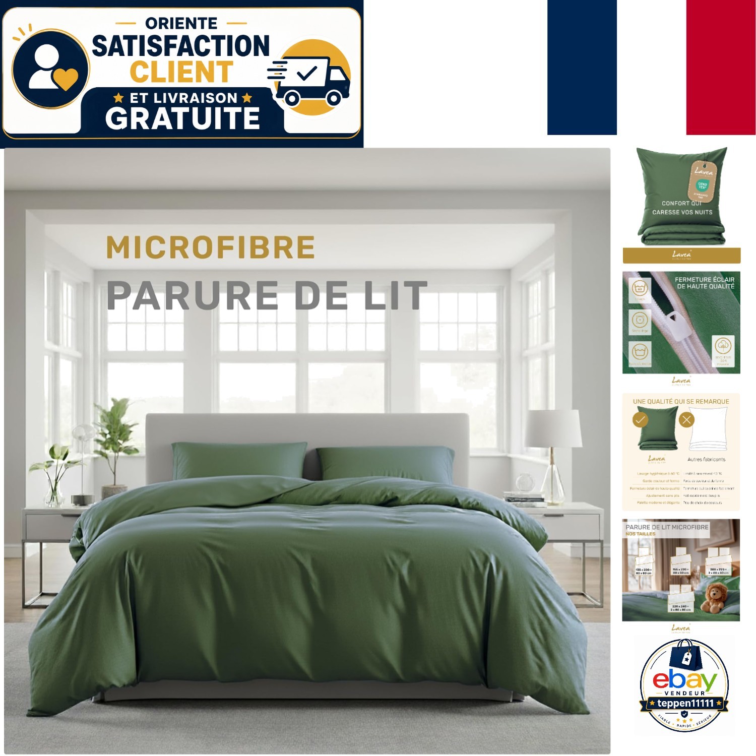 Housse de couette vert olive 135x200 pour une ambiance nature dans la chambre