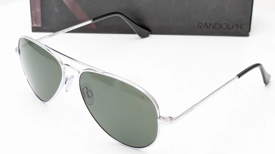 Polo cromado brillante Randolph Concorde CR074. Gafas de sol gris americano para hombre 57 mm Foto 3 de 4