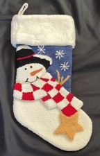 Vtg Snowman Christmas Stocking W/3-D Scarf  Star JC Penney Home Collection