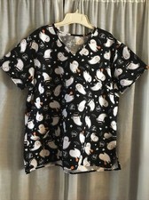 I    Scrubs Halloween Scrub Top Womens Sz XL Black Ghosts Boo Bats Nursing