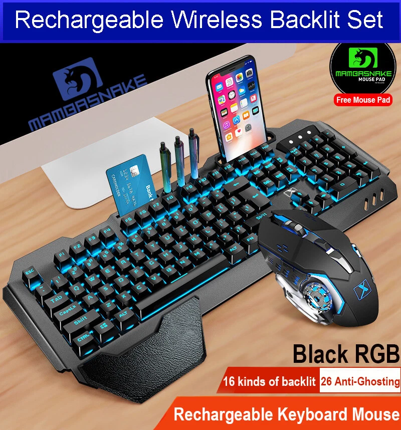  Wireless RGB Backlit Gaming Keyboard and Mouse, Rechargeable,  Long Battery Life, Metal Panel Mechanical Feel Keyboard with Palm Rest, 7  Color Mouse and Mouse Pad for Game and Work : Video