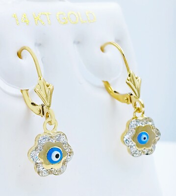 BÖSES AUGE BAUMELNDE OHRRINGE 14K MASSIV GELBGOLD -MADE IN USA- NEU MIT ETIKETT