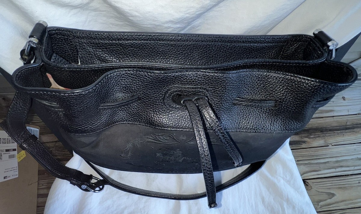 Burberry “Established 1856” Leather Canvas Drawstring Bucket Purse
