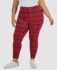 Tommy Hilfiger Women's Red Millennium Skinny Plaid Ankle Pants Plus Size 16W