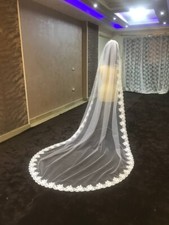 bridal Veil Lace edge chapel veil free ship