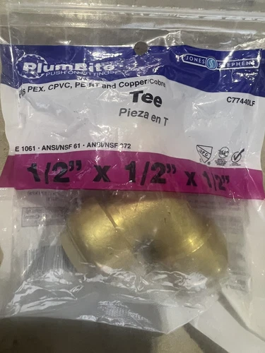 Jones Stephens C77440LF 1/2" PlumBite Push On Tee - Brass - Picture 3 of 3