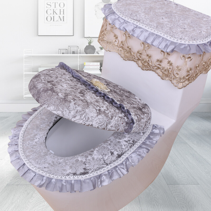 Velvet Toilet Seat Covers Set Lace Closestool Cover Lid Pads Soft