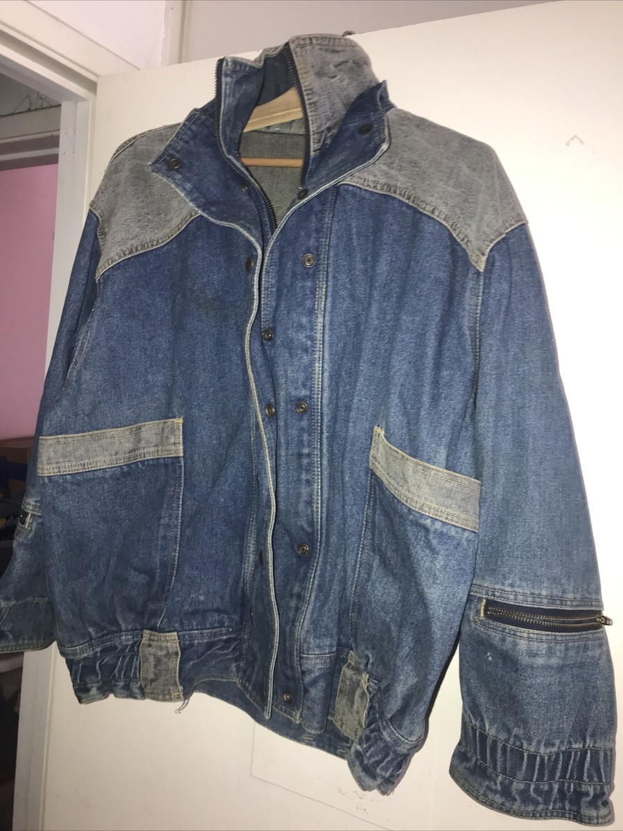 Vtg 80s Hip Hop Rap Denim Patchwork Jean Jacket WBRK FM