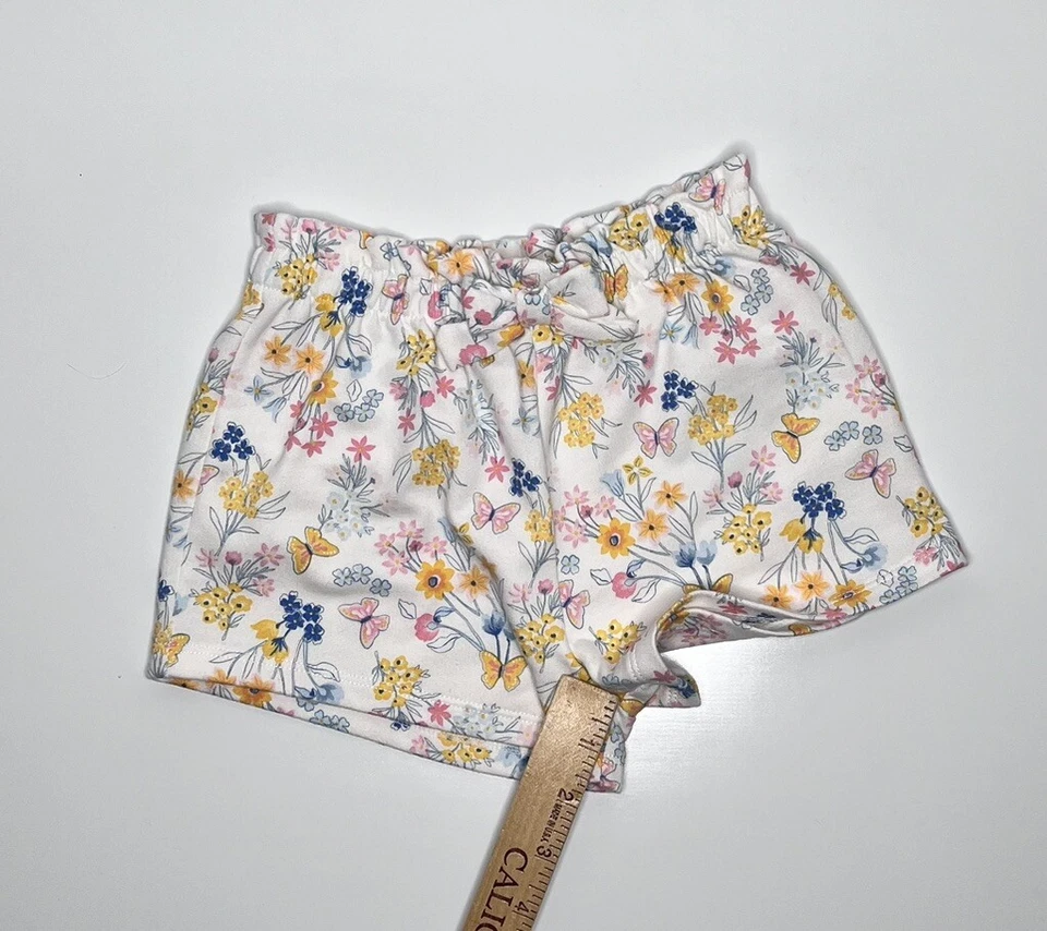 Kids Headquarters Shorts Soft Terry Cotton White Floral Butterflies Girs Size 5 - Image 4 of 4