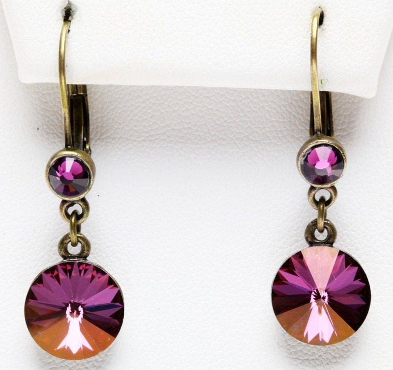 KIRKS FOLLY RAVISHING RIVOLI LEVERBACK EARRINGS SPARKLING PURPLE CRYSTALS