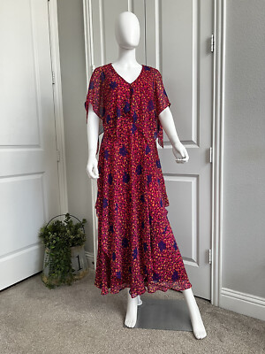 sachin and babi light blue dress Vicky Tiel Women's Pink floral layer maxi dress Overlay Chiffon Tiered Size  M