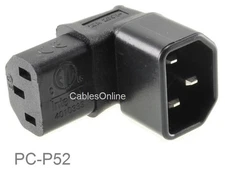 Right-Angle Down IEC 320 C14 Male to IEC 320 C13 Female Power Adapter, PC-P52