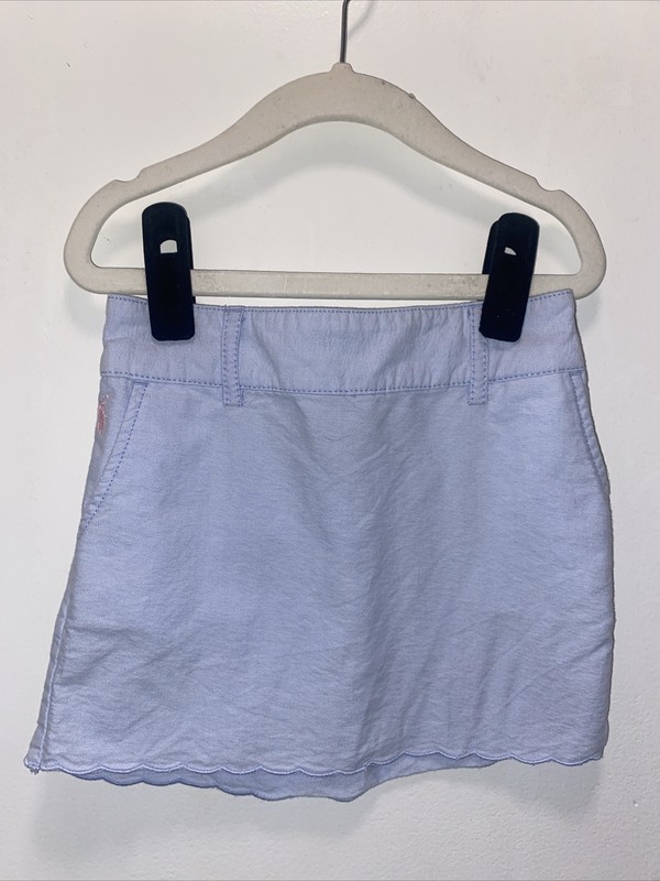 ralph lauren Girls Size 5 Skirt Light Blue Scalloped Hem Belt Loops Pink  VGUG