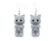 Cat Earrings Miniblings Pendant Kitten Children Pet Plush Flock Gray