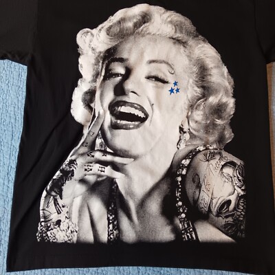 Marilyn Monroe Y2K Tattoo Skulls Stars Cholo Chola Black Tshirt XL Made In USA