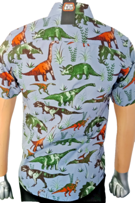 Run Fly Men's Dinosaur Adventure Print Short Sleeve Shirt Retro